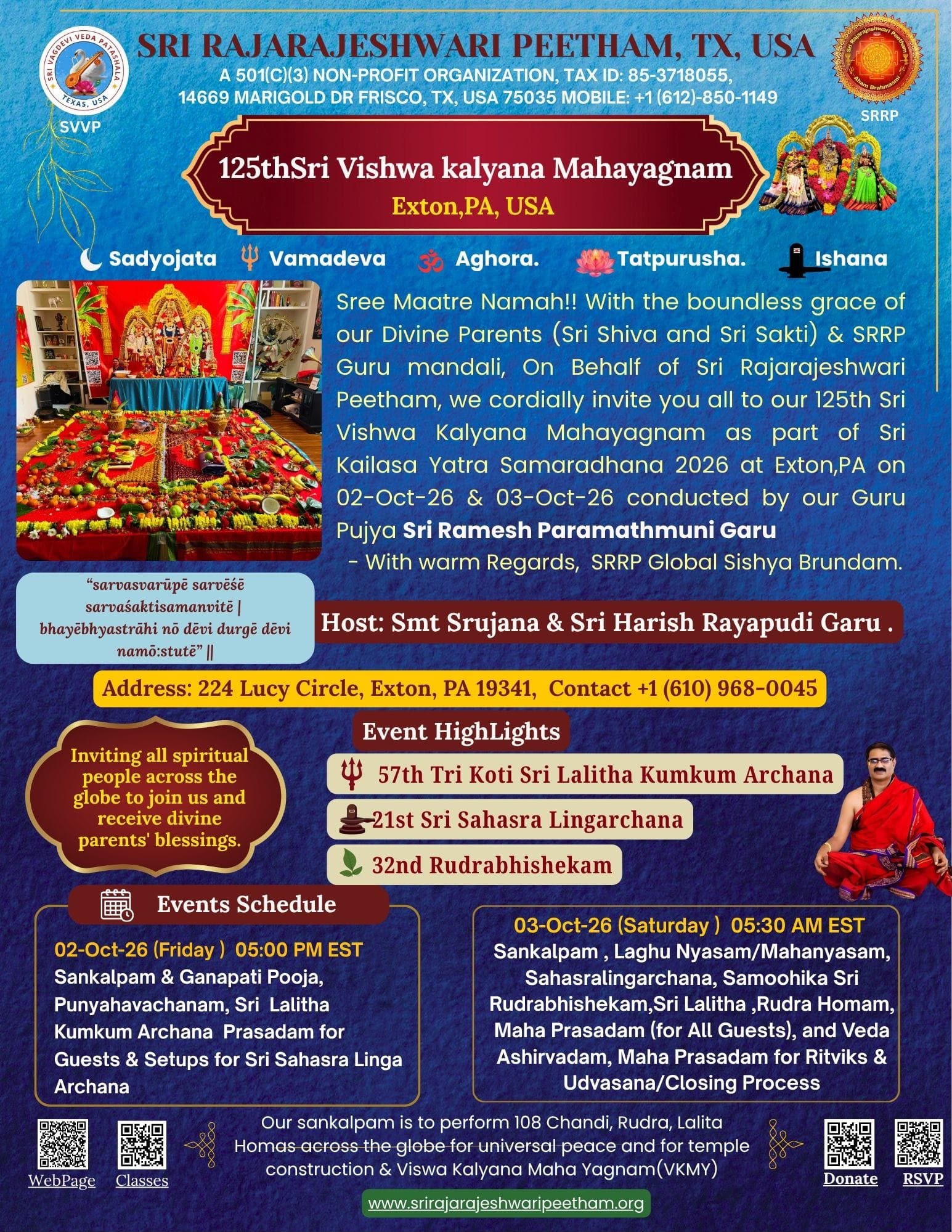125th Sri Viswa Kalyana Maha Yagnam@Exton,PA