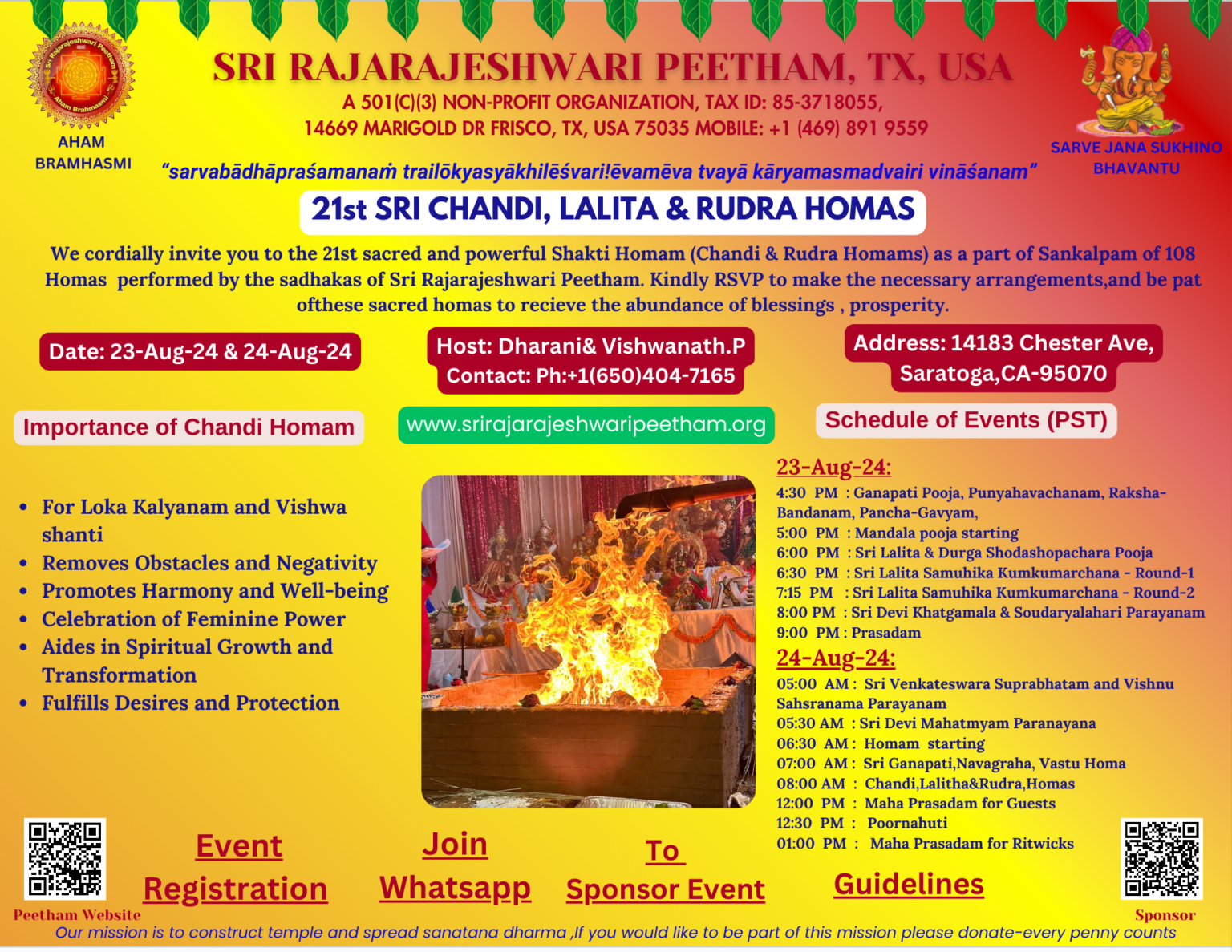 Sri Chandi Rudra Homam 21/108 California