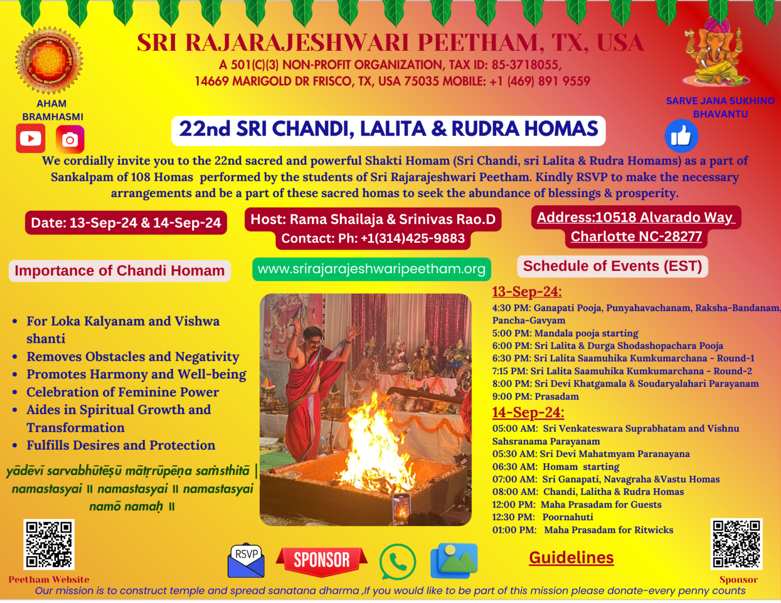22nd Chandi Homa - Charlotte