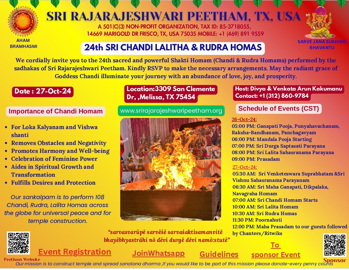Sri Chandi Rudra Homam in Melissa, Texas