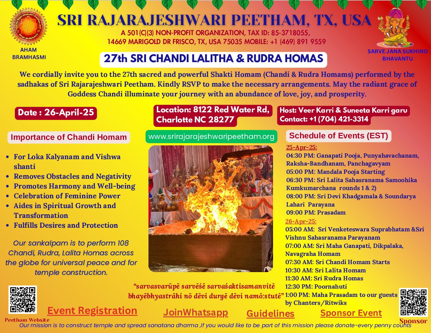 27th Chandi Homa - Charlotte