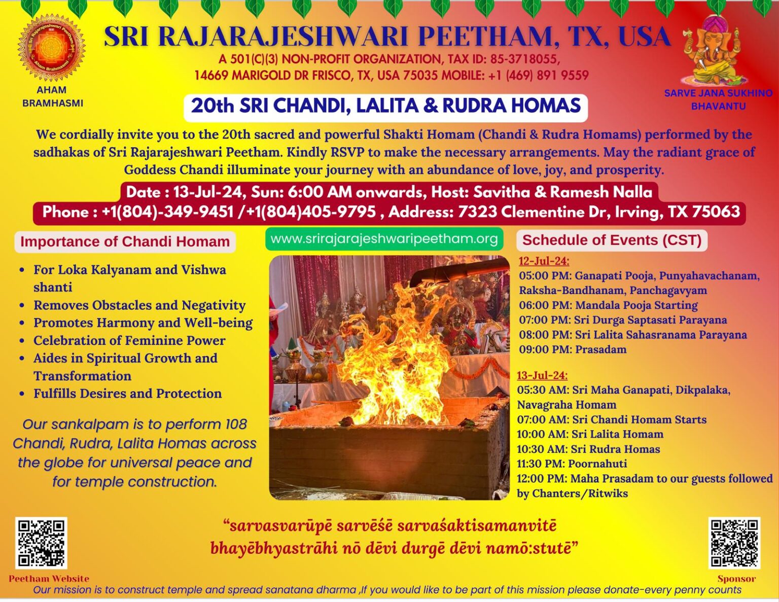 Sri Chandi Homam 20/108 Irving Texas